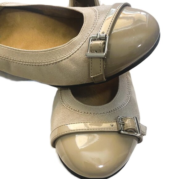 Vionic Neva Patent Leather Suede Ballet Flats Buckle Taupe | Size 6 - Women's - Picture 3 of 7